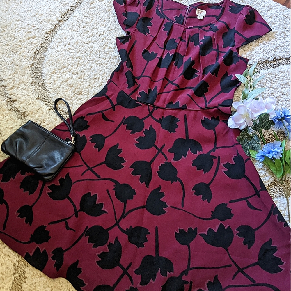 NWOT LOFT Maroon Tulip Cap Sleeve Dress - Size 6